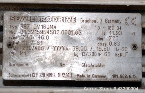 Used Sine Medium Duty Sanitary Rotary Positive Displacement Pump, Model MR-150, 316 Stainless Steel.4“ Tri-clamp inlet/outlet.(1) Single rotor, approximately 282 gallons per minute at 600 rpm at 150 ...