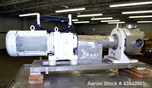 Used Sine Medium Duty Sanitary Rotary Positive Displacement Pump, Model MR-150, 316 Stainless Steel. 4“ Tri-clamp inlet/outlet. (1) Single rotor, approximately 282 gallons per minute at 600 rpm at 15...