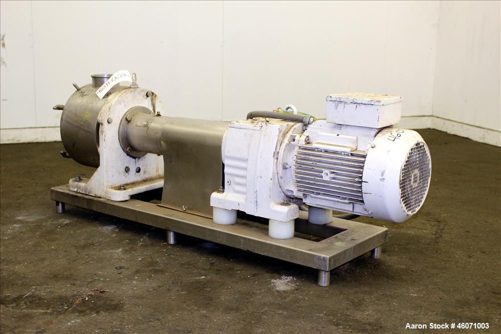 Used Sine Medium Duty Sanitary Rotary Positive Displacement Pump, Model MR-150, 316 Stainless Steel. 3-3/4" Tri-clamp inlet/outlet. (1) Single rotor, approximately 282 gallons per minute at 600 rpm a...
