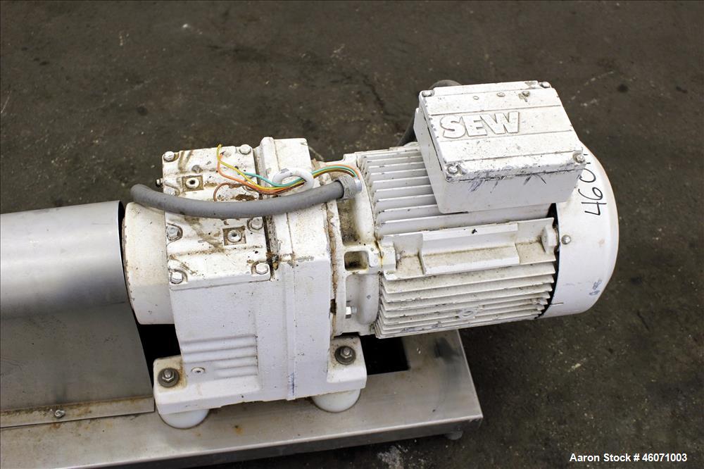 Used Sine Medium Duty Sanitary Rotary Positive Displacement Pump, Model MR-150, 316 Stainless Steel. 3-3/4" Tri-clamp inlet/outlet. (1) Single rotor, approximately 282 gallons per minute at 600 rpm a...