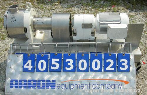 Used Sine Rotary Positive Displacement Pump, Model MR135-NNTC, 316 stainless steel. 3" tri clamp inlet/outlet. (1) Single rotor, approximately 138 gallons per minute, .23 gallons per revolution, maxi...