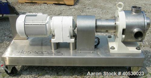 Used Sine Rotary Positive Displacement Pump, Model MR135-NNTC, 316 stainless steel. 3" tri clamp inlet/outlet. (1) Single rotor, approximately 138 gallons per minute, .23 gallons per revolution, maxi...