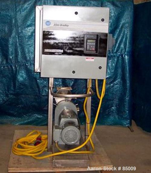 Used Sine Sanitary Rotary Positive Displacement Pump, Model MR135NNRBS, 316 stainless steel. 2" x 9" rectangular flange inlet, 3" NPT outlet, 1 single rotor, approx 14,000 pounds per hour and up to 1...