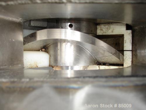 Used Sine Sanitary Rotary Positive Displacement Pump, Model MR135NNRBS, 316 stainless steel. 2" x 9" rectangular flange inlet, 3" NPT outlet, 1 single rotor, approx 14,000 pounds per hour and up to 1...