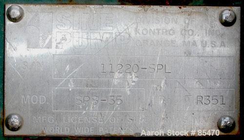 Used Sine Sanitary Rotary Positive Displacement Pump, Model SPS-35, 316 stainless steel. 3-1/2" tri clamp inlet/outlet. (1) Single rotor, approximately 74 gallons per minute, .124 per revolution. Dri...