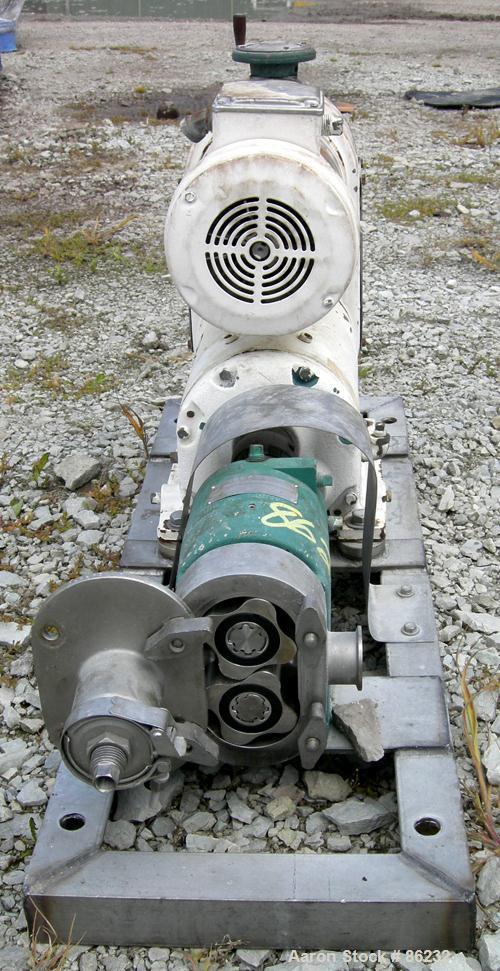 USED: Tri Clover rotary positive displacement pump, model PRR10-1-1/2M-TC1-4-ST-S, 316 stainless steel. Approximate 10 gallons per minute capacity, .013 gallon displacement per revolution. (2) 4 lobe...