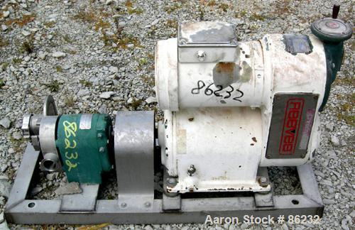 USED: Tri Clover rotary positive displacement pump, model PRR10-1-1/2M-TC1-4-ST-S, 316 stainless steel. Approximate 10 gallons per minute capacity, .013 gallon displacement per revolution. (2) 4 lobe...