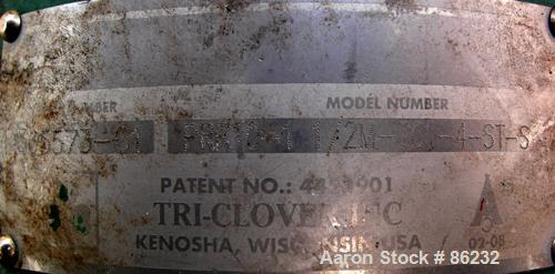 USED: Tri Clover rotary positive displacement pump, model PRR10-1-1/2M-TC1-4-ST-S, 316 stainless steel. Approximate 10 gallons per minute capacity, .013 gallon displacement per revolution. (2) 4 lobe...
