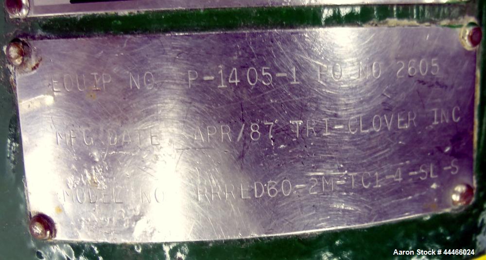 Used Stainless Steel Tri-Clover PR Series Positive Rotary Pump, Model PRRED60-Z
