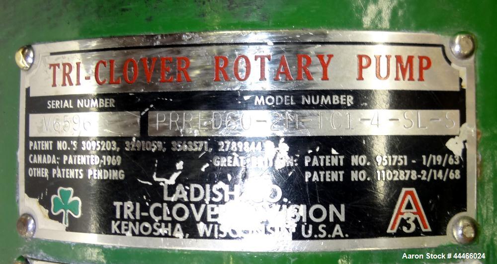 Used Stainless Steel Tri-Clover PR Series Positive Rotary Pump, Model PRRED60-Z