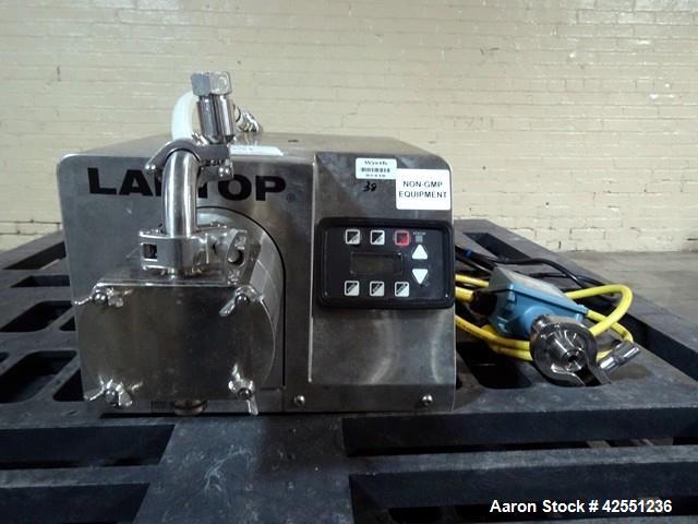 Used Unibloc PD Labtop Rotary Lobe Pump, Model 250, Stainless Steel. Has polyflex plastic rotors, 1" inlet/outlet. Approximately 8 gpm with integrally motor with vfd controller. 104-126 volt. Serial#...