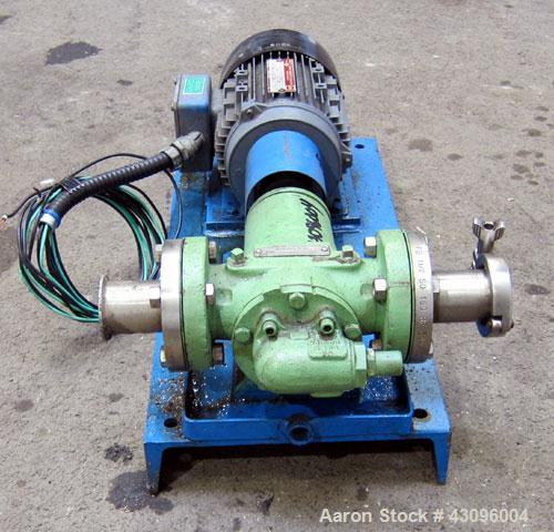 Used Viking Heavy Duty Rotary Gear Positive Displacement Pump, Model HL 4197, 316 Stainless Steel. Approximately 90 gallons per minute at 1800 rpm. 1-1/2" Diameter inlet/outlet, pressure relief valve...