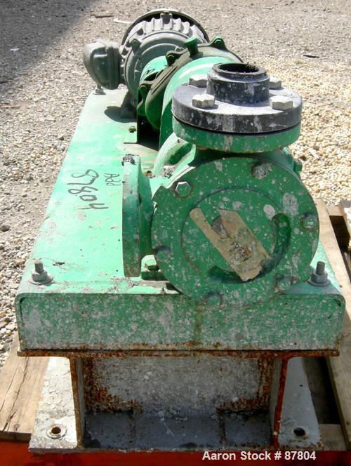 Used Viking Heavy Duty Rotary Pump, Model KK4724, 316 Stainless Steel. Approximately 50 gallons per minute at 420 rpm. 2" diameterinlet/outlet. Driven by a 5 hp, 3/60/230/460 volt, 1735 rpm XP motor....