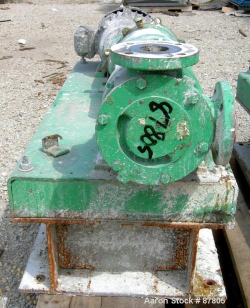 Used Viking Heavy Duty Rotary Pump, Model KK4724, 316 Stainless Steel. Approximately 50 gallons per minute at 420 rpm. 2" diameterinlet/outlet. Driven by a 5 hp, 3/60/230/460 volt, 1735 rpm XP motor....