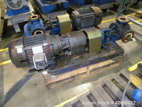 Used Viking Industrial Duty Rotary Gear Positive Displacement Pump, model LL124A, carbon steel. Approximately 140 gallons per minute at 520 rpm. 3" diameter inlet/outlet, pressure relief cover. Drive...