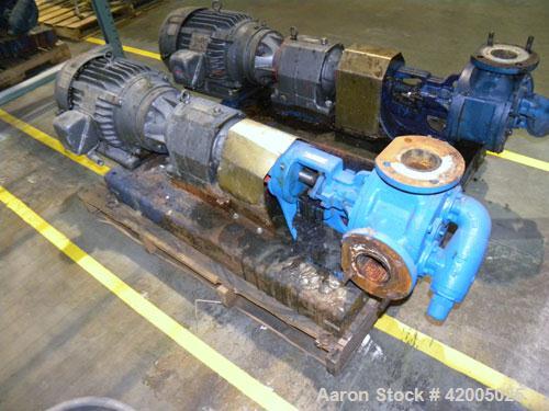 Used Viking Industrial Duty Rotary Gear Positive Displacement Pump, model LL124A, carbon steel. Approximately 140 gallons per minute at 520 rpm. 3" diameter inlet/outlet, pressure relief cover. Drive...