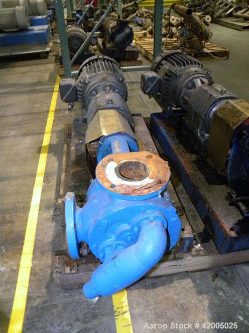 Used Viking Industrial Duty Rotary Gear Positive Displacement Pump, model LL124A, carbon steel. Approximately 140 gallons per minute at 520 rpm. 3" diameter inlet/outlet, pressure relief cover. Drive...