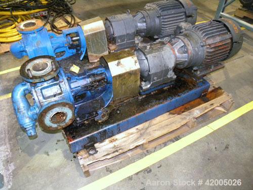 Used Viking Industrial Duty Rotary Gear Positive Displacement Pump, model LL124A, carbon steel. Approximately 140 gallons per minute at 520 rpm. 3" diameter inlet/outlet, pressure relief cover. Drive...