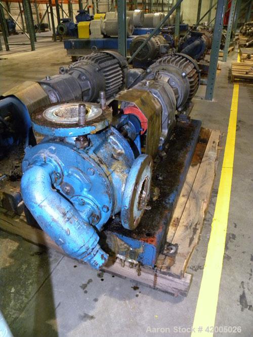 Used Viking Industrial Duty Rotary Gear Positive Displacement Pump, model LL124A, carbon steel. Approximately 140 gallons per minute at 520 rpm. 3" diameter inlet/outlet, pressure relief cover. Drive...