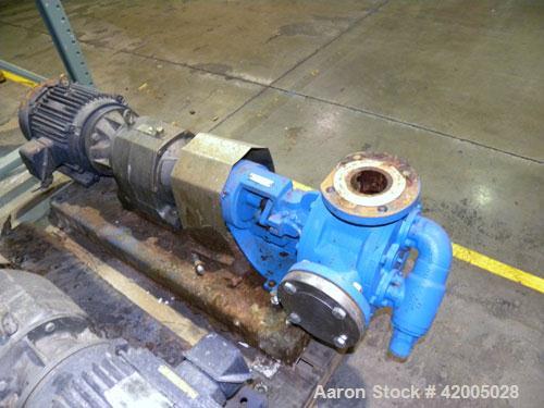Used Viking Industrial Duty Rotary Gear Positive Displacement Pump, model LL124A, carbon steel. Approximately 140 gallons per minute at 520 rpm. 3" diameter inlet/outlet, pressure relief cover. Drive...