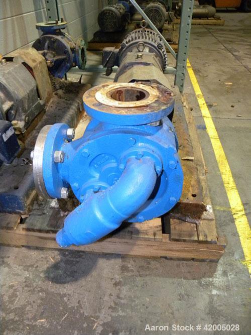 Used Viking Industrial Duty Rotary Gear Positive Displacement Pump, model LL124A, carbon steel. Approximately 140 gallons per minute at 520 rpm. 3" diameter inlet/outlet, pressure relief cover. Drive...
