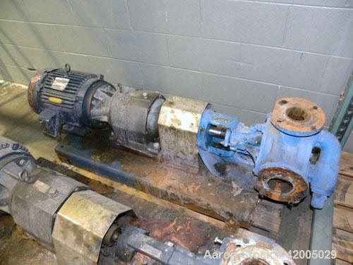 Used Viking Industrial Duty Rotary Gear Positive Displacement Pump, model LL124A, carbon steel. Approximately 140 gallons per minute at 520 rpm. 3" diameter inlet/outlet, pressure relief cover. Drive...