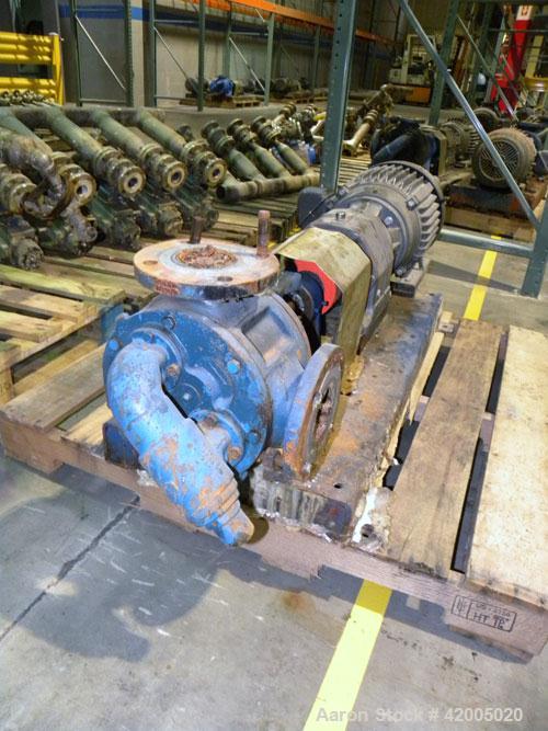 Used Viking Industrial Duty Rotary Gear Positive Displacement Pump, model LL125, carbon steel. Approximately 135 gallons per minute at 640 rpm. 3" diameter inlet/outlet, pressure relief cover. Driven...