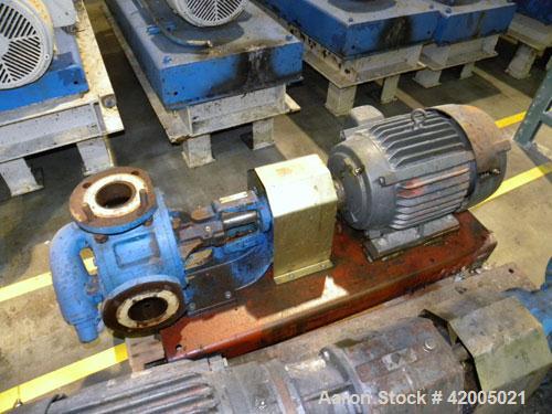 Used Viking Industrial Duty Rotary Gear Positive Displacement Pump, model LL125, carbon steel. Approximately 135 gallons per minute at 640 rpm. 3" diameter inlet/outlet, pressure relief cover. Driven...