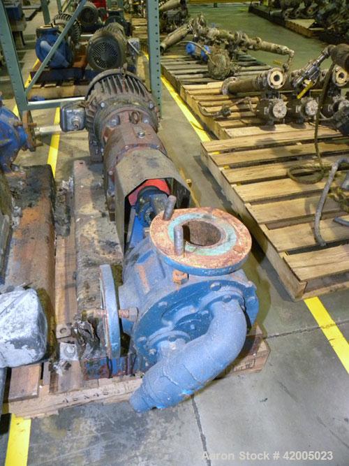 Used Viking Industrial Duty Rotary Gear Positive Displacement Pump, model LL125, carbon steel. Approximately 135 gallons per minute at 640 rpm. 3" diameter inlet/outlet, pressure relief cover. Driven...