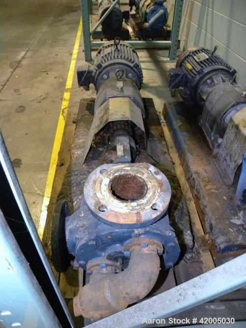 Used Viking Industrial Duty Rotary Gear Positive Displacement Pump, model LL125, carbon steel. Approximately 135 gallons per minute at 640 rpm. 3" diameter inlet/outlet, pressure relief cover. Driven...