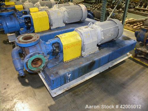Used Viking Industrial Duty Rotary Gear Positive Displacement Pump, model LS124A, carbon steel. Approximately 200 gallons per minute at 640 rpm. 3" diameter inlet/outlet, pressure relief cover. Drive...