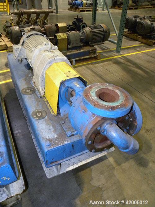 Used Viking Industrial Duty Rotary Gear Positive Displacement Pump, model LS124A, carbon steel. Approximately 200 gallons per minute at 640 rpm. 3" diameter inlet/outlet, pressure relief cover. Drive...