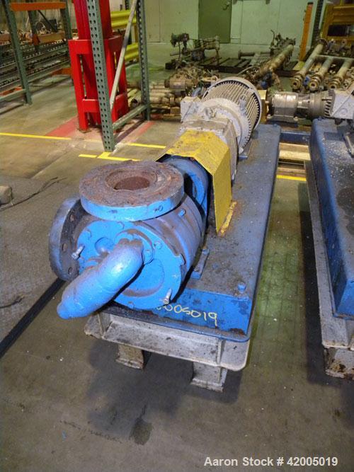 Used Viking Industrial Duty Rotary Gear Positive Displacement Pump, model LS124A, carbon steel. Approximately 200 gallons per minute at 640 rpm. 3" diameter inlet/outlet, pressure relief cover. Drive...