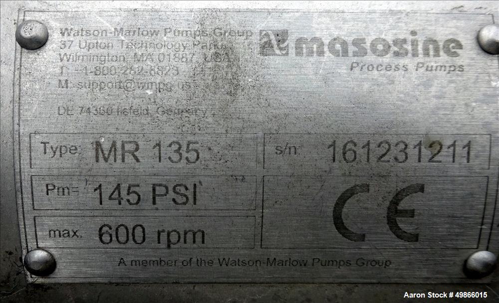 Used- Watson Marlow Masosine Sine Rotary Positive Displacement Pump, Type MR 135