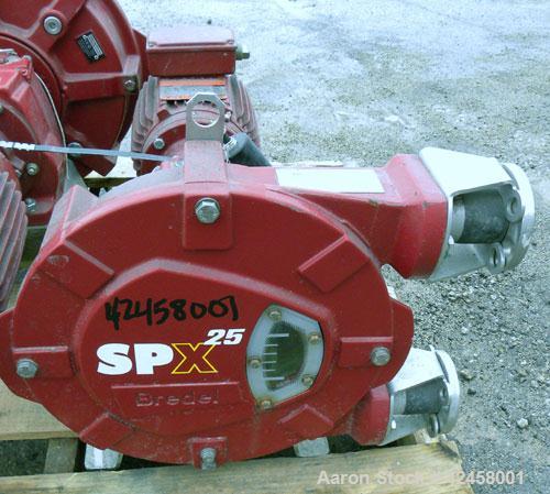 Used Waston-Marlow Bredel Hose Pump, Model SPX25, Carbon Steel. Approximate capacity 3.87 gallons per minute at 49 rpm, 0.79 gallons displacement per revolution. Pump pitch diameter 10.4’’, 1’’ inlet...