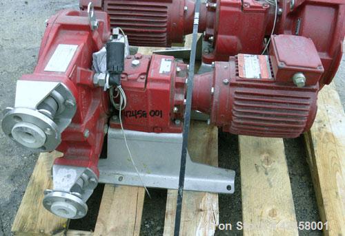 Used Waston-Marlow Bredel Hose Pump, Model SPX25, Carbon Steel. Approximate capacity 3.87 gallons per minute at 49 rpm, 0.79 gallons displacement per revolution. Pump pitch diameter 10.4’’, 1’’ inlet...
