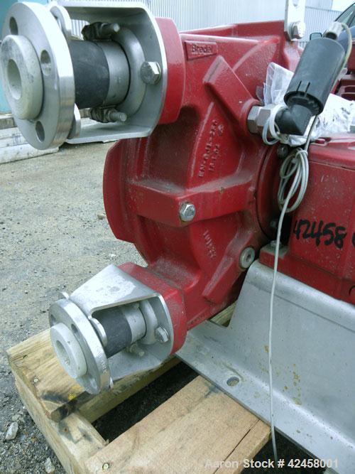 Used Waston-Marlow Bredel Hose Pump, Model SPX25, Carbon Steel. Approximate capacity 3.87 gallons per minute at 49 rpm, 0.79 gallons displacement per revolution. Pump pitch diameter 10.4’’, 1’’ inlet...