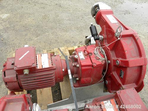 Used Waston-Marlow Bredel Hose Pump, Model SPX32, Carbon Steel. Approximate capacity 14.3 gallons per minute at 87.5 rpm, 0.165 gallons displacement per revolution. Pump pitch diameter 13’’, 1-1/2’’ ...