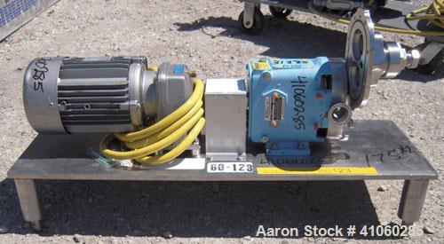Used Waukesha Rotary Positive   Displacement  Pump, Model 006, 316 Stainless Steel. Approximately 6 gallons per minute at 200 psi at 800 rpm capacity, .0082 gallon displacement per revolution. 1 1/2"...