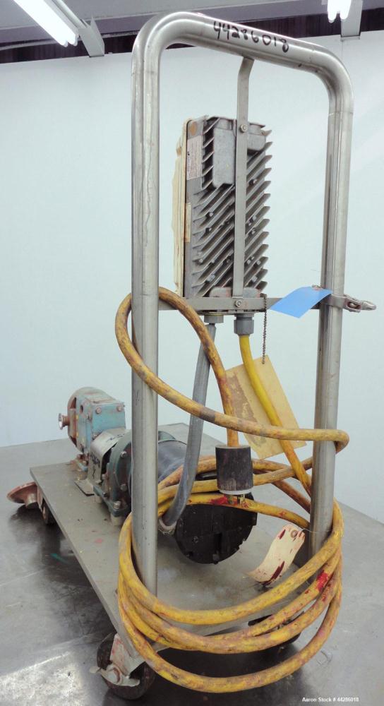 Used Waukesha Rotary Positive Displacement Pump, Model 006, 316 Stainless Steel. Approximately 6 gallons per minute at 200 psi at 800 rpm capacity, (.0082) gallon displacement per revolution. 1-1/2" ...
