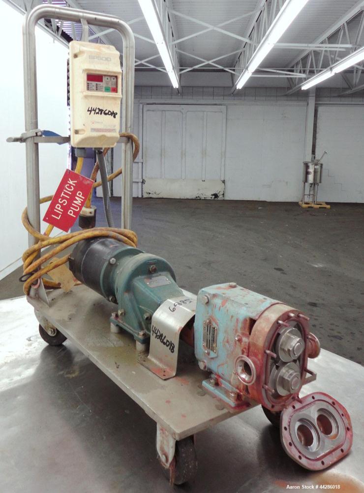 Used- Waukesha Rotary Positive Displacement Pump, Model 006, 316 Stainless Steel. Approximately 6 gallons per minute at 200 ...