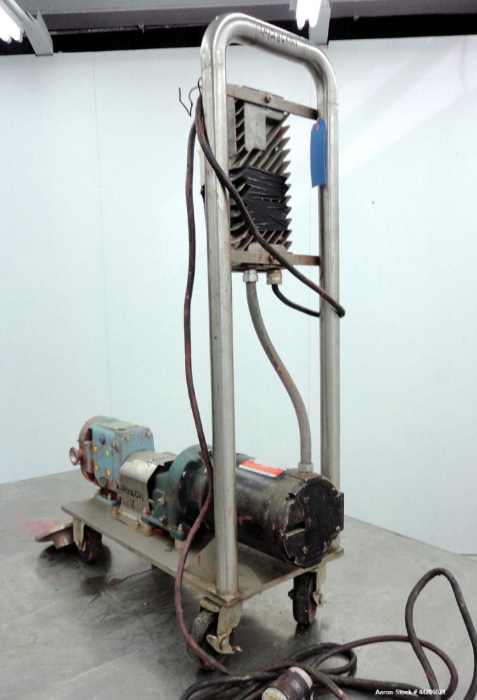 Used Waukesha Rotary Positive Displacement Pump, Model 006, 316 Stainless Steel. Approximately 6 gallons per minute at 200 psi at 800 rpm capacity, (.0082) gallon displacement per revolution. 1-1/2" ...