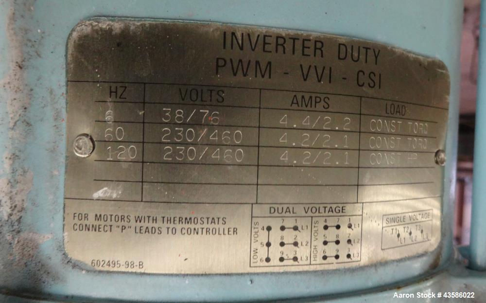 Used Waukesha Positive Displacement Pump, Model 015U2AP, 316 Stainless Steel. 1-1/2" Tri-clamp inlet/outlet, (2) stainless steel rotors. Driven  by a 1-1/2 hp, 3/60/230/460 volt, 1740 rpm XP gear mot...