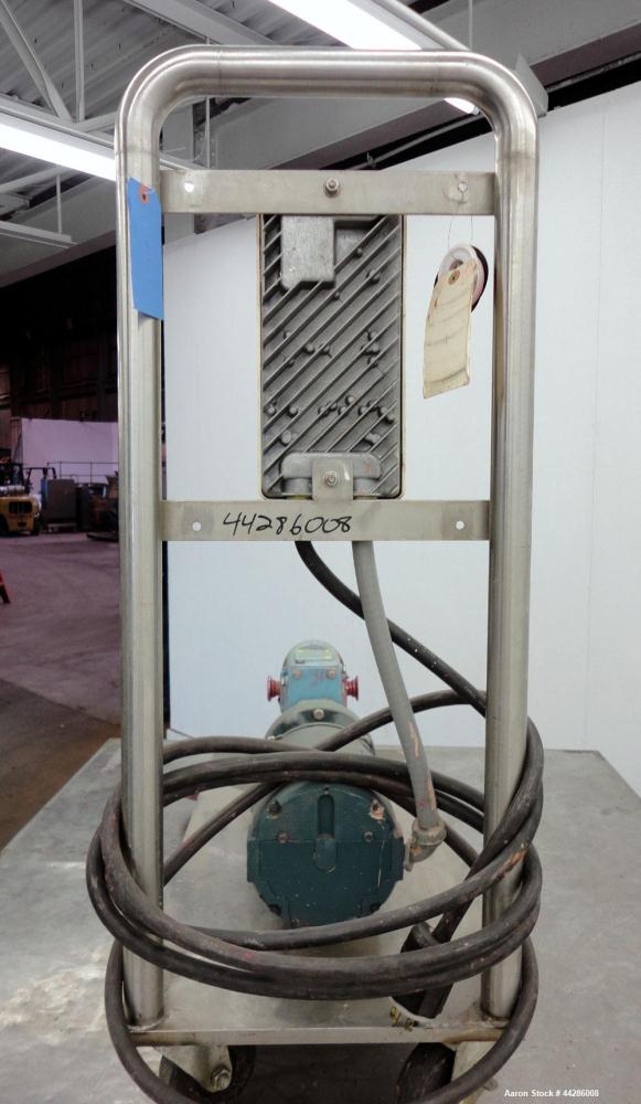 Used Waukesha Rotary Positive Displacement Pump, Model 015, 316 Stainless Steel. Approximately 10 gallons per minute at 100 psi at 600 rpm capacity, (.013) gallon displacement per revolution. 1-1/2” ...