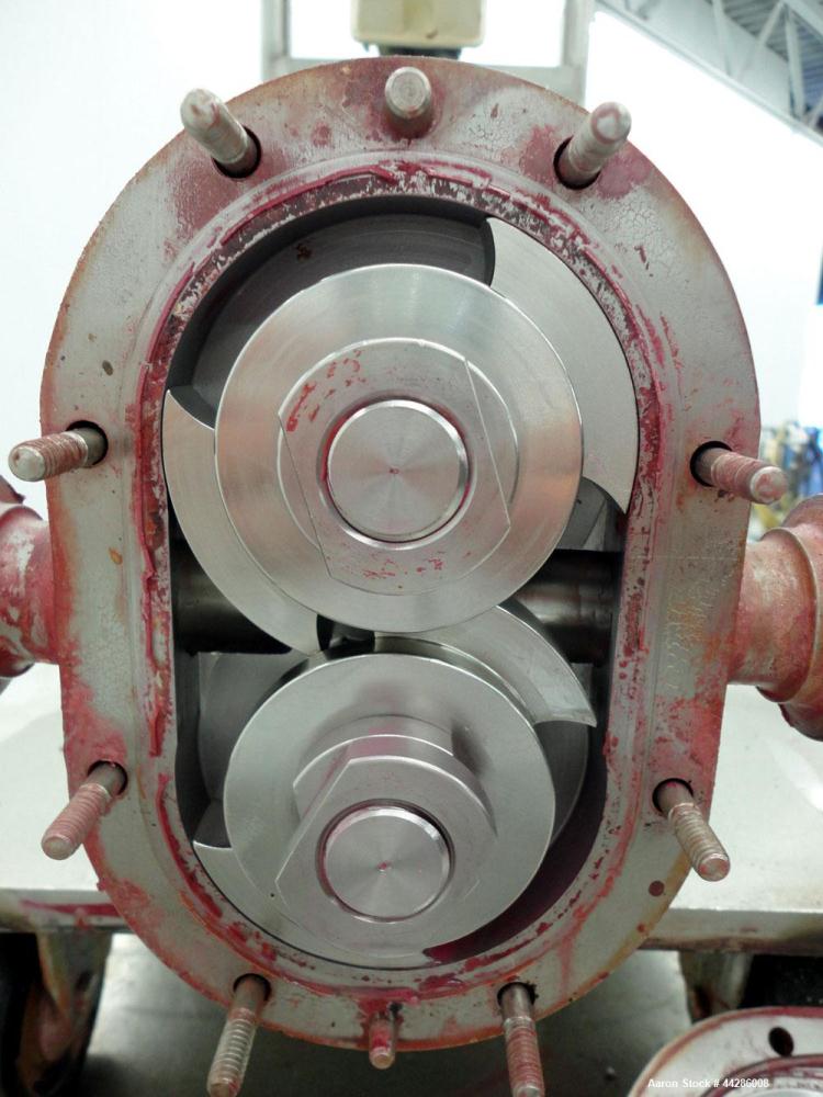 Used Waukesha Rotary Positive Displacement Pump, Model 015, 316 Stainless Steel. Approximately 10 gallons per minute at 100 psi at 600 rpm capacity, (.013) gallon displacement per revolution. 1-1/2” ...