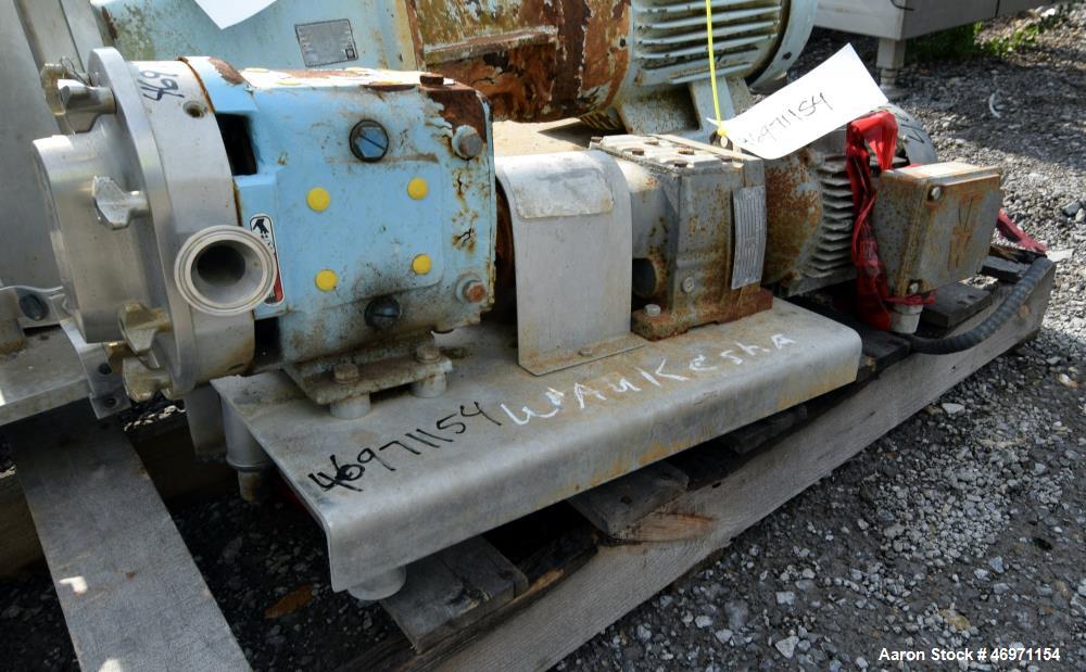 Used- Waukesha Positive Displacement Pump, Model 015, 316 Stainless Steel. Approximate displacement 0.142 gallons per revolu...