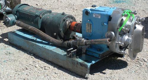 Used Waukesha Rotary Positive Displacement Pump, Model 030/U2, 316 Stainless Steel. Approximately 36 gallons per minute at 100 psi at 600 rpm capacity, (.06) gallon displacement per revolution. 1-1/2...