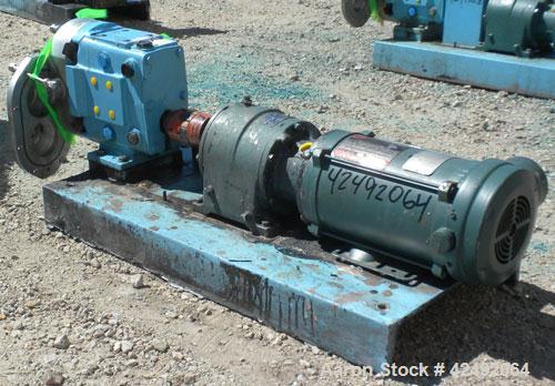 Used Waukesha Rotary Positive Displacement Pump, Model 030/U2, 316 Stainless Steel. Approximately 36 gallons per minute at 100 psi at 600 rpm capacity, (.06) gallon displacement per revolution. 1-1/2...