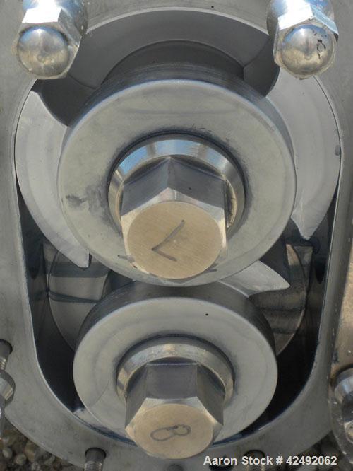 Used Waukesha Rotary Positive Displacement Pump, Model 030U2-AP, 316 Stainless Steel. Approximately 36 gallons per minute at 100 psi at 600 rpm capacity, .06 gallon displacement per revolution. 1-1/2...