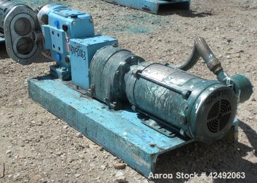 
.Used- Waukesha Rotary Positive Displacement Pump, Model 030U2-AP, 316 Stainless Steel. Approximately 36 gallons per minute at 100 psi at 600 rpm capacity, (.06) gallon displacement per revolution. ...